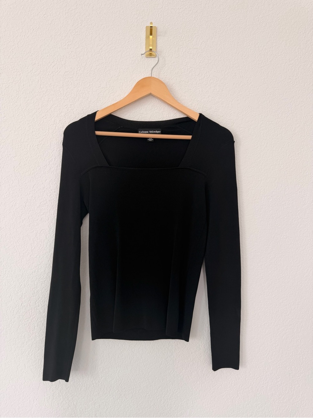 Catherine Malandrino Black Square Neck Long-Sleeve Top